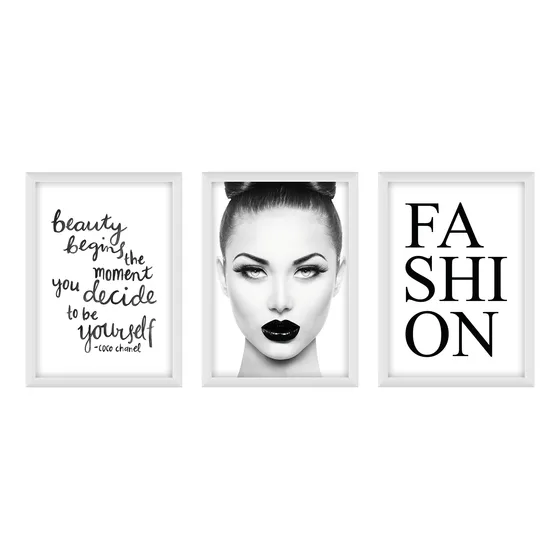 Composição Kit 3 Quadro C/ Moldura Fashion Moda Model Chanel