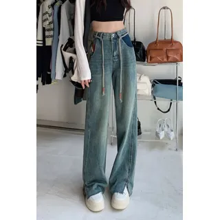 Calça Jeans Feminina Wide Leg Cintura Alta Retrô