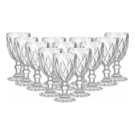 12 Taças De Vidro Diamond 310ml Para Vinho