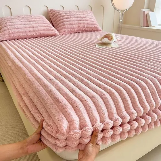 Sabana De Invierno Bajera Elasticada Termica Suave Sherpa Rosa 1.5 Plaza Y Media