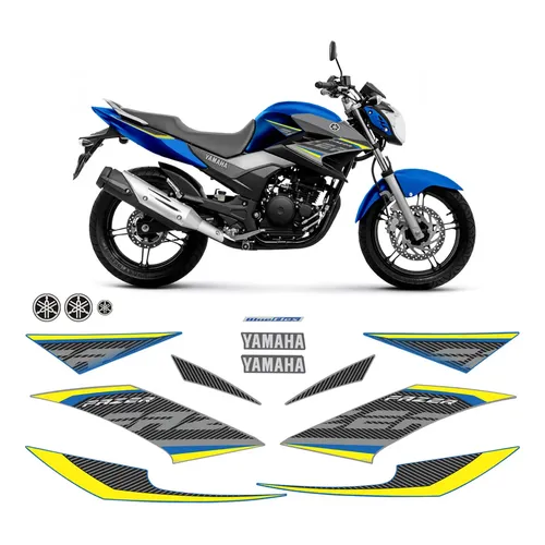 Kit Adesivos Moto Yamanha Fazer 250 Blue Flex 2017 Preta