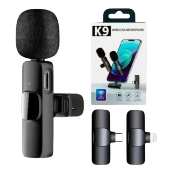 Micrófonos Inalámbricos Solapa 2 En 1 Para iPhone O Tipo C Color Negro