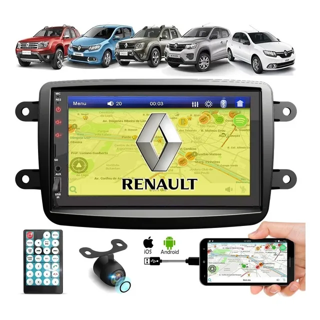 Central Multimídia 2 Din Renault Duster Sandero Logan Kwid