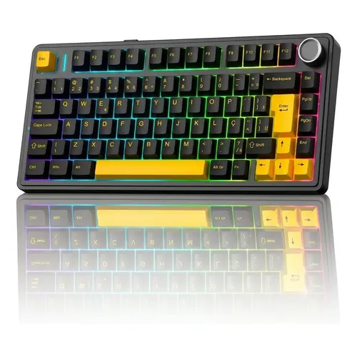 Teclado Mecânico Aula F75 Preto Sem Fio RGB 75% Tri Mode Bluetooth