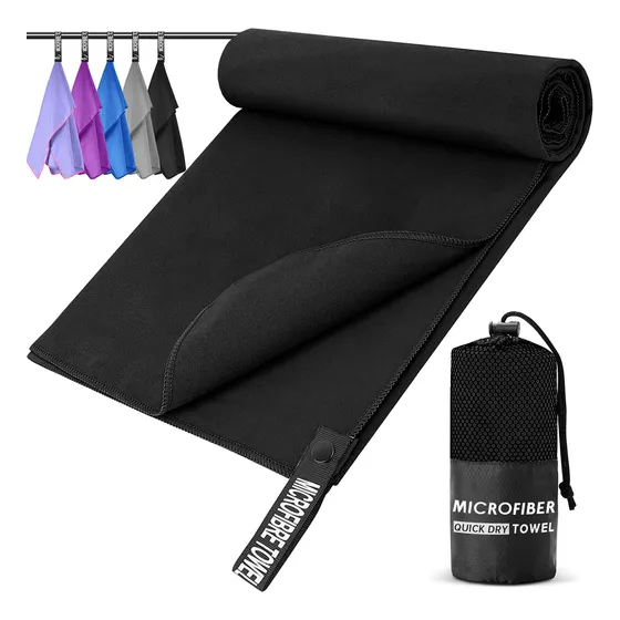 Toalla Microfibra Secado Rápido Baño Natación Gym Playa Deportiva Lonk 180x80cm Negro
