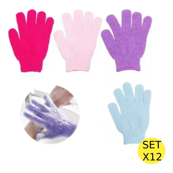 Set Guante Exfoliante Corporal Baño Ducha Spa Piel Suave X12