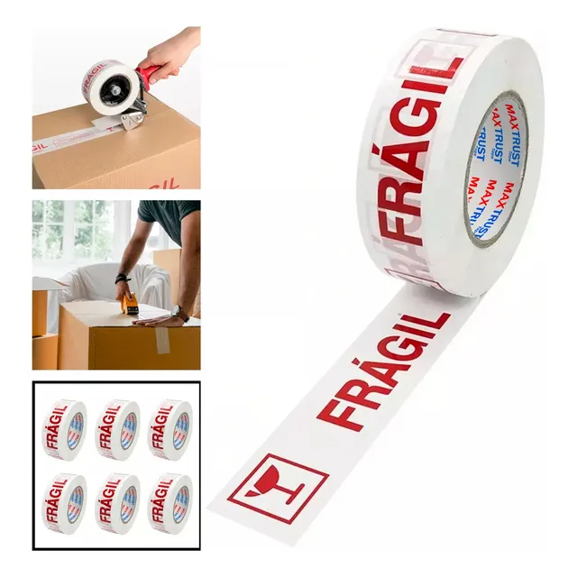 Pack 6 Cinta Embalaje Frágil 250 Metros Y 50 Micrones 48mm 