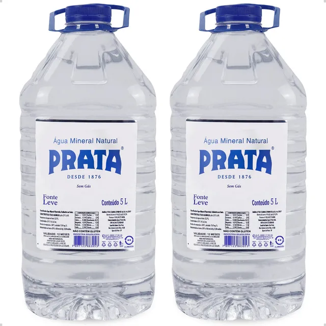 Água Mineral Sem Gás Prata Galão 5 Litros Natural Kit Com 2