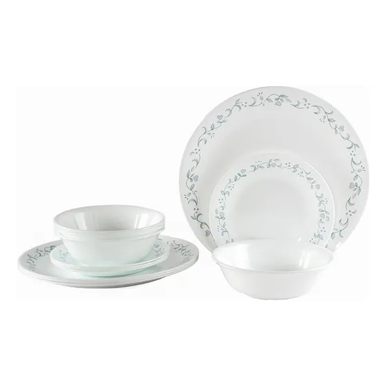 Vajilla Country Cottage De 12 Pzs Corelle 17368 Color Blanco con verde