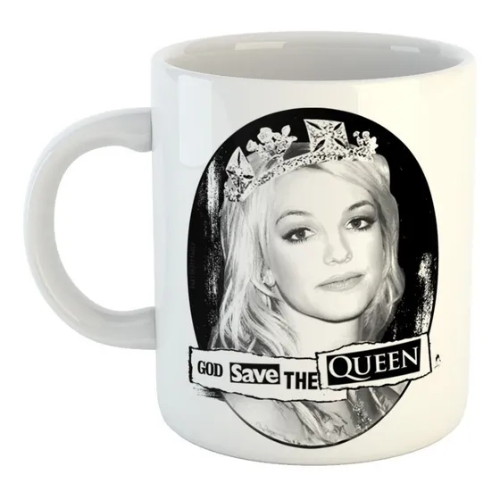 Caneca Britney Spears God Save The Queen Cerâmica Importada 