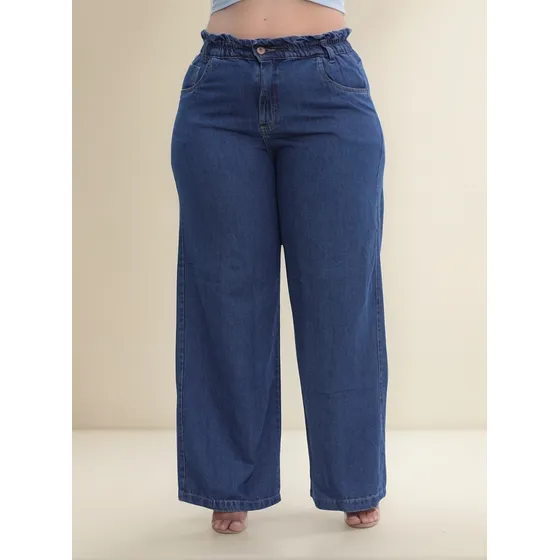 Calça Feminina Jeans Wid Leg Plus Size 