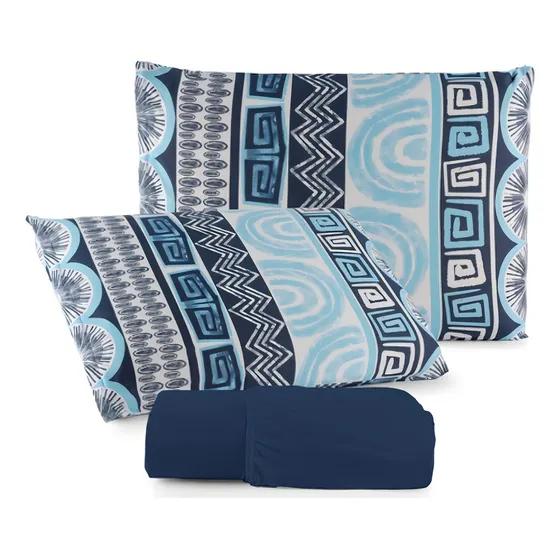 Jogo De Cama Queen Lençol 3 Peças 100% Algodão - Estampado Cor R5 Desenho Do Tecido Liso Com Fronhas Estampadas