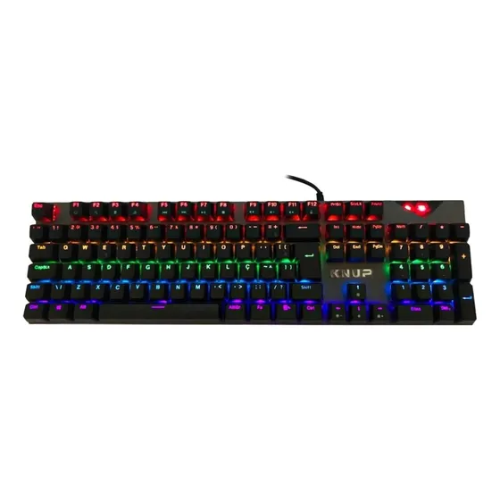 Teclado Gamer Knup Kp-tm010 Qwerty Outemu Diy Blue Ainbow Cor de teclado Preto Idioma Português Brasil