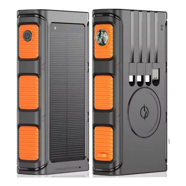 Mr. Gadgets Solar Magpower, Banco De Energia, 30,000mah, Carga Rapida, Power Bank Inalambrica Qi, 4 Cables Integrados, Bateria Portatil, Energia Sustentable, Linterna, Brujula Integrada Color Naranja