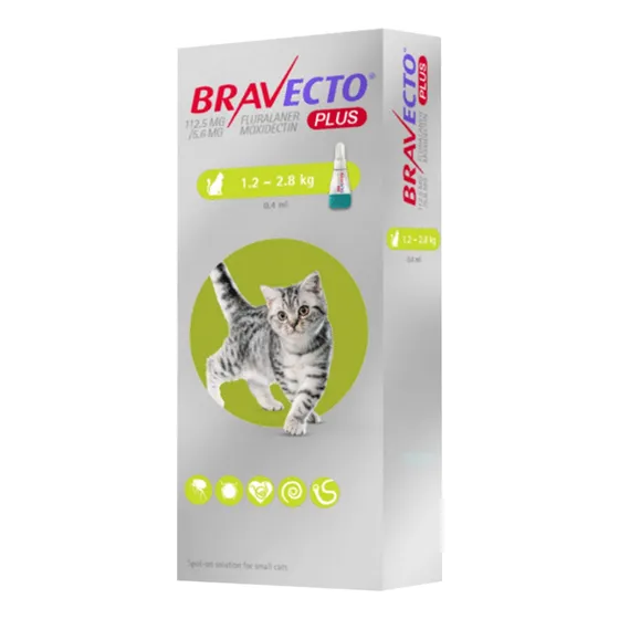 Bravecto Plus Gato 112.5mg De 1.2kg A 2.8kg - 1 Tableta