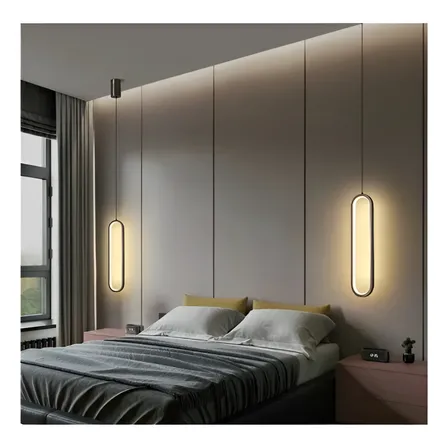 Kit 2 Luminárias Pendente Anel Oval Modernoteto Lustre Slim - Preto