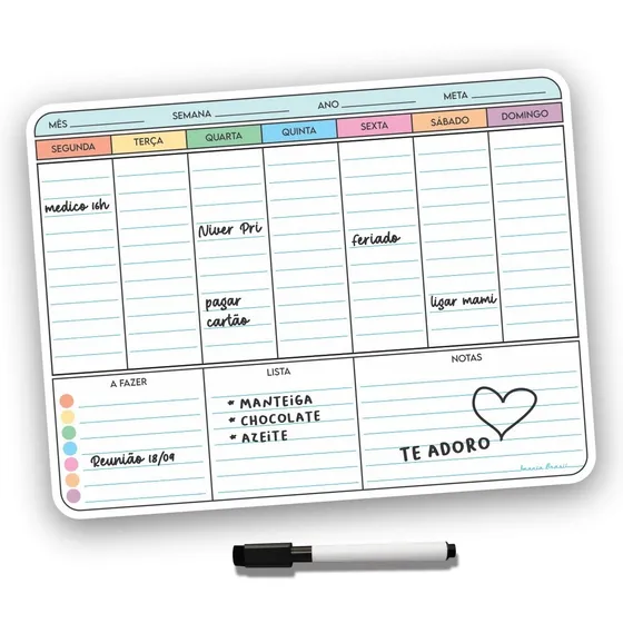 Ímã De Geladeira Porta Recados Anotações Planner Com Canetaa
