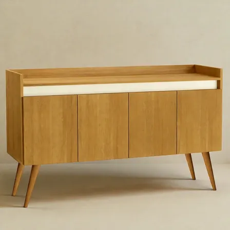 Aparador Luxo Retrô 4 Portas Com Prateleira Pés Palito Sala