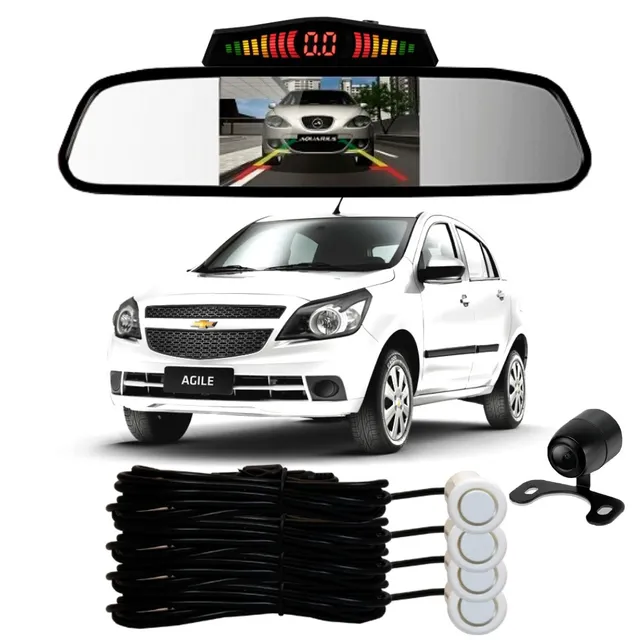 Sensor De Ré + Espelho Camera Ré Chevrolet Agile Branco