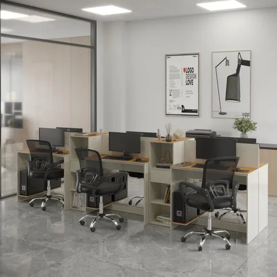 Estação Trabalho 6 Lugares Office Smart 6 Mesas 4 Armarios
