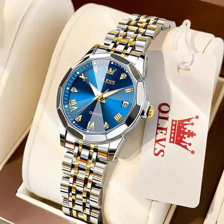 Olevs Relógio Feminino Original Aço Elegant Luminoso 9931 Prateado Azul