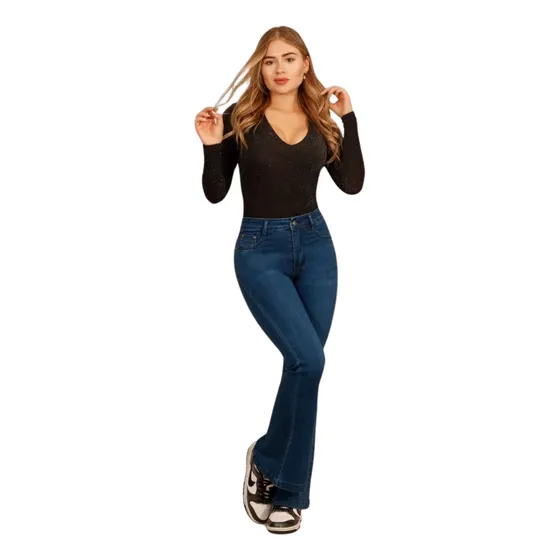 Jeans Flare Push Up Full Elasticado Tiro Alto Calce Perfecto