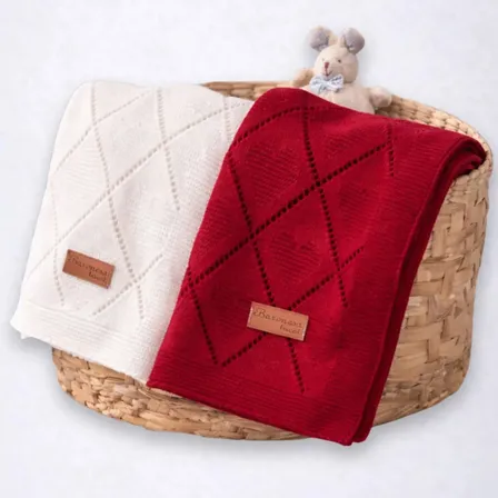Kit 2 Manta De Bebê Menino Menina Antialergica Tricô Premium Manta Bebe Coração Vermelho