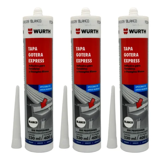 3 Adhesivo Tapa Gotera Express Wurth 230 Ml / 400 Gr