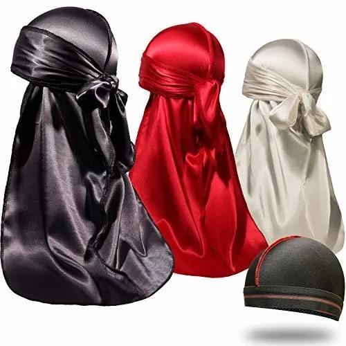 Forcewave Paquete De 4 Piezas De Durags Sedosos Y Gorro De O