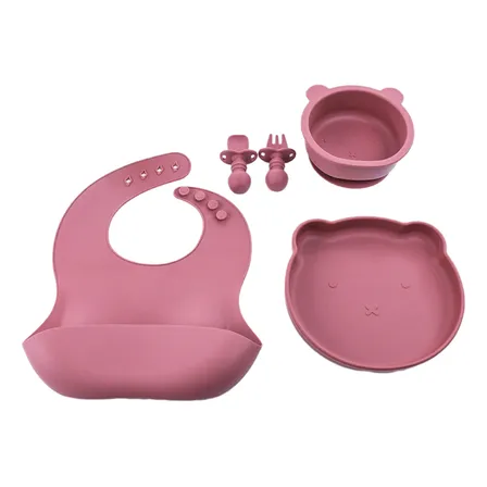 Set De Alimentación Silicona Platos Bebé - 5 Piezas Color Rojo