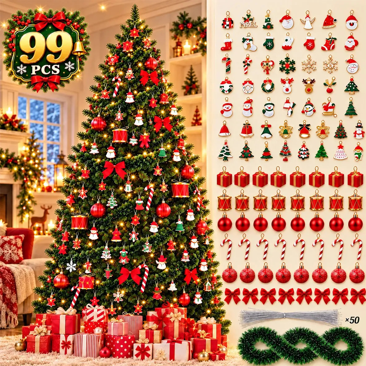 Kit Árvore de Natal Verde 120 cm com 99 Enfeites