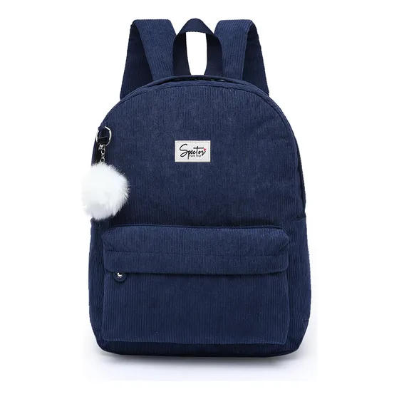 Mochila Spector Feminina Casual Escolar Aveludada Espaçosa Cor Azul Desenho Do Tecido Lisa