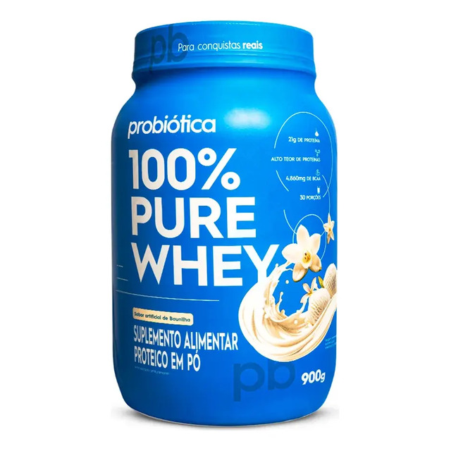 Suplemento Em Pó Probiótica 100% Pure Whey Sabor Baunilha Em Pote De 900g