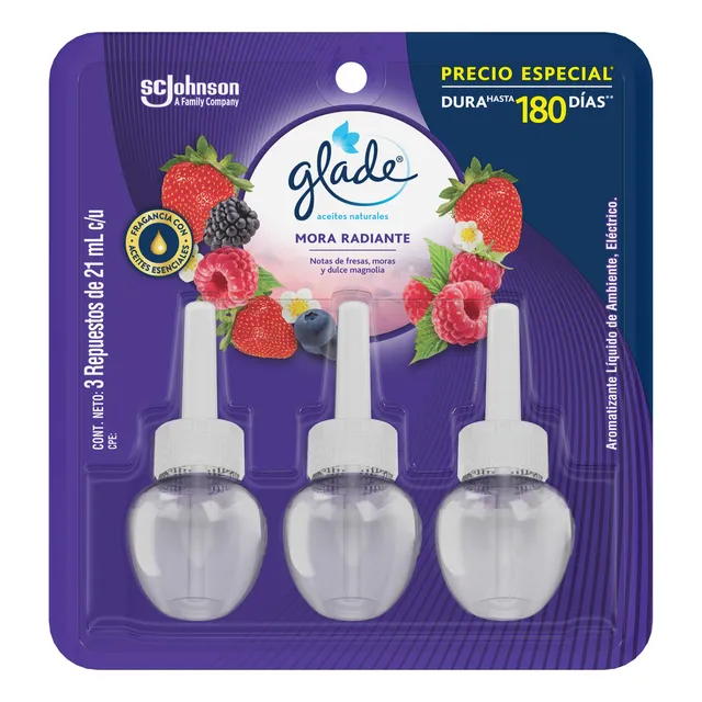 Aromatizante Glade Eléctrico Mora Radiante 3 Repuestos de 21 ml