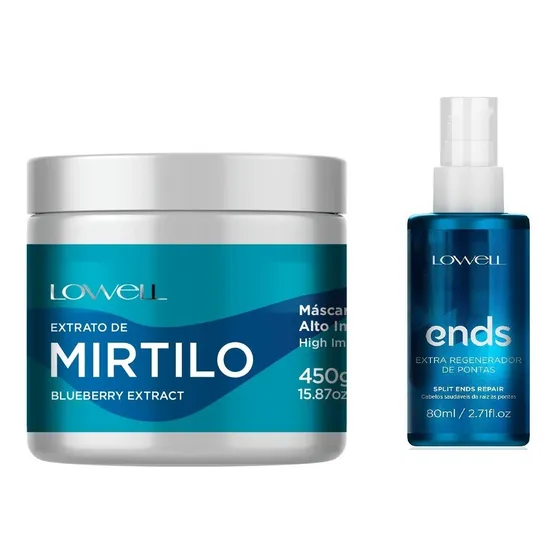 Lowell Máscara Mirtilo 450g Cabelos Danificados + Ends 80ml