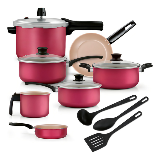 Jogo De Panelas De Alumínio Antiaderente Magnific 10 Peças Cereja - Panelux