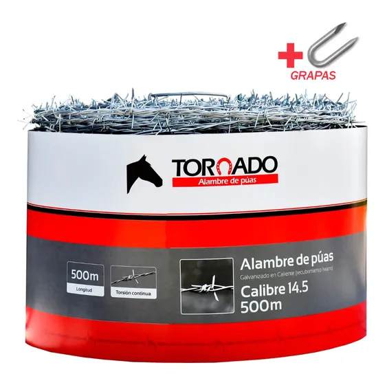 Alambre De Puas Ganadero Rollo 500 Mts Calibre 14.5 + Grapas