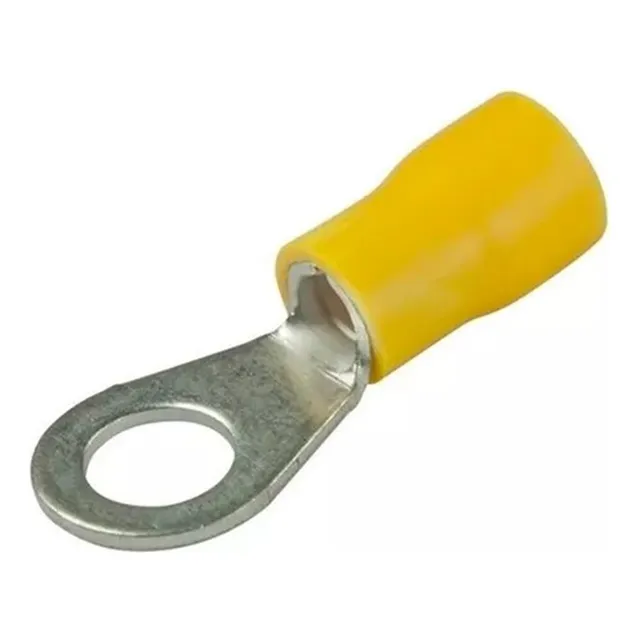 100 Terminais Olhal Argola Rv5.5-5 Amarelo Pré Isolado 4-6mm