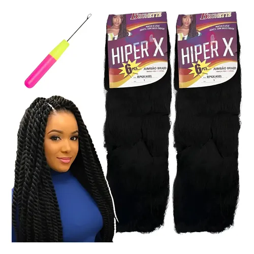 Kit 2 Box Braid Preto 60cm Cabelo Sintético Crochet Brunette