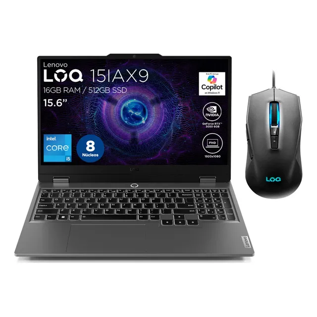 Laptop Gamer Loq Ci5 Rtx3050 16gb 512ssd Color Luna Grey con Mouse incluido
