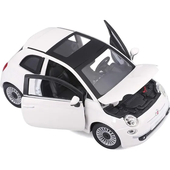 Auto Fiat 500 2007 Blanco Burago 1/24 Abrepuerta Capot Metal