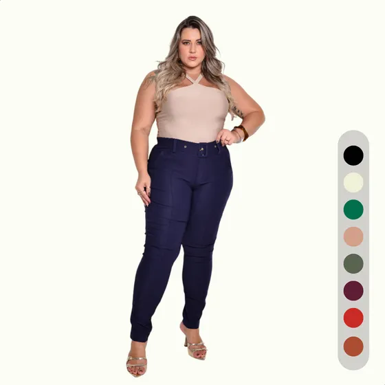 Calça Plus Size Feminino Social Com Bolsos E Cinto 