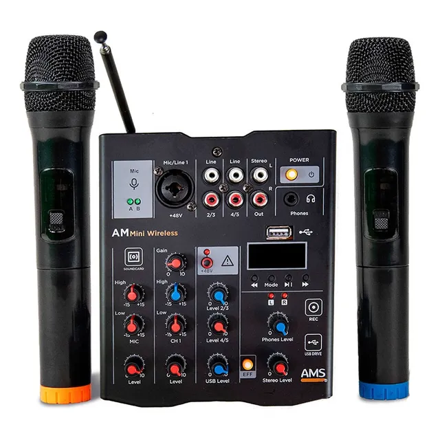 Consola 5ch+2 Micros Inalámbrico Bt Usb Karaoke Mark Am Mini