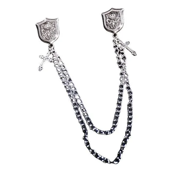 Cuello De Camisa Escudo De Metal Broche De Cadena De Cuello Color Silvery Metal Shield Collar Needle