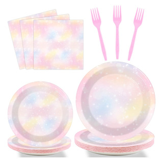 Kit De Platos De Fiesta Tevxj P/ 24 Personas, De Arcoiris Kit De Platos De Fiesta Tevxj P/ 24 Personas, De Arcoiris