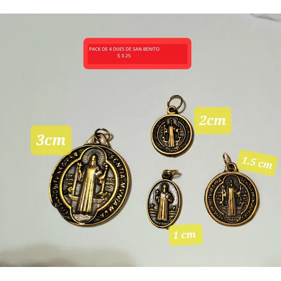 Pack De 4 Dijes, Medallas De San Benito Relieve Doble Cara