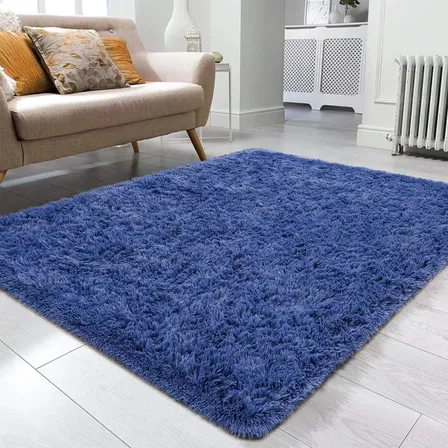 Tapete 2,00x1,50 Peludo Felpudo Para Sala e Quarto Cores Cor Azul Bic Desenho Do Tecido Pelo Alto Casa Laura Enxovais Tapete Médio Para Sala 2x1,5m, Antiderrapante e Lavável - Azul Bic