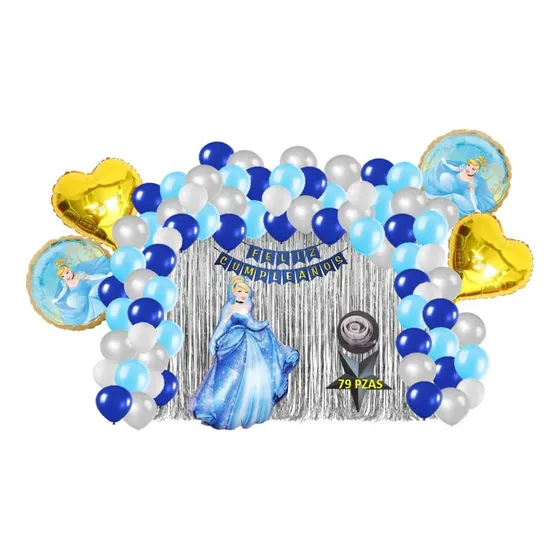Kit De Decoracion Cumpleaños Globos Princesa Cenicienta 79pz