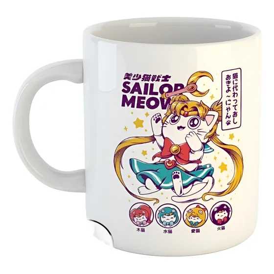 Caneca Sailor Moon Gatinho Kawaii Cute Cerâmica Importada