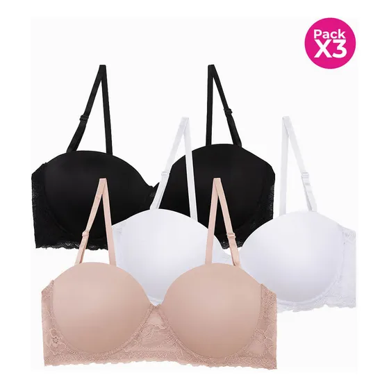Lili Pink Brasier Diseño Strapless Paquete X3 En Microfibra 
